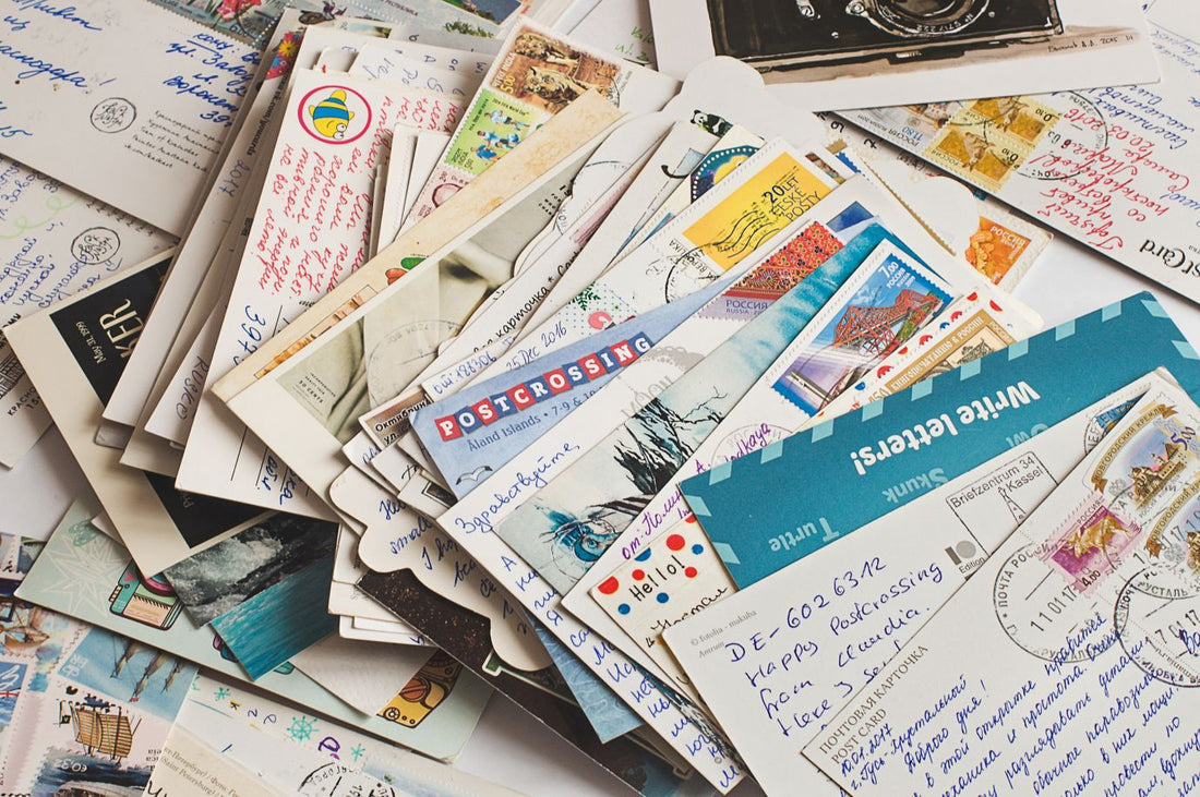 written post cards laid out
